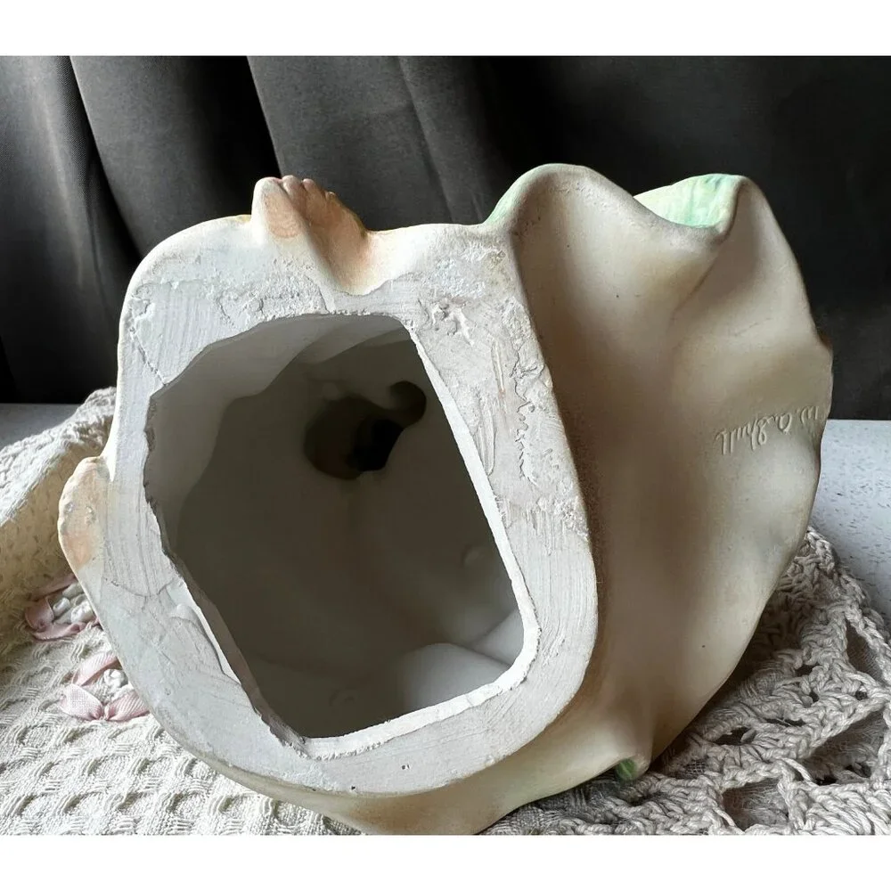 Signed Shull Ceramic Chalkware Girl with Doll 9” Figurine